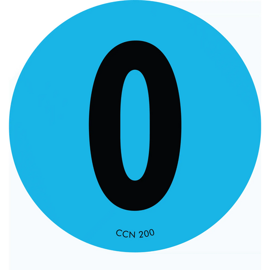 Black numeral zero on a light blue circular background.