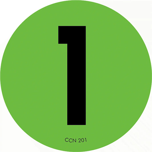 Black numeral ’1’’ on a green circular background.