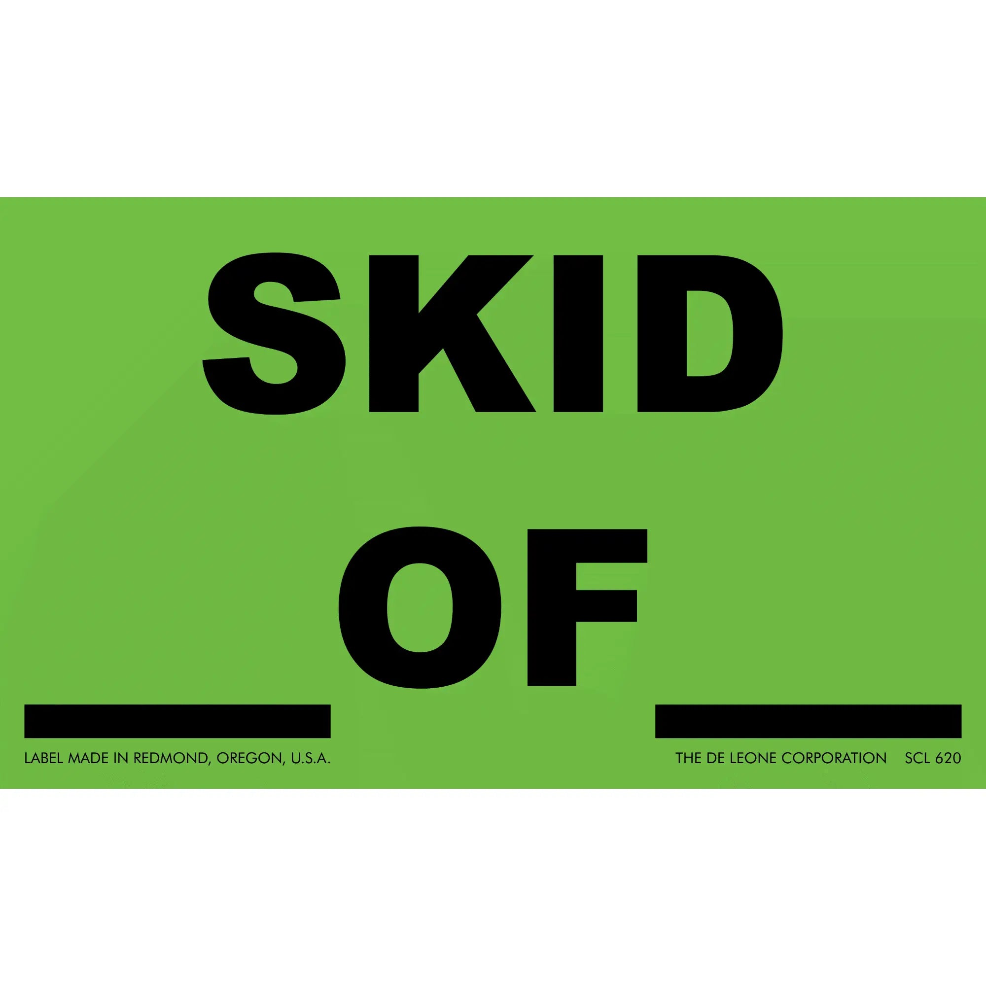 Black text reading ’SKID OF’ on a bright green label.
