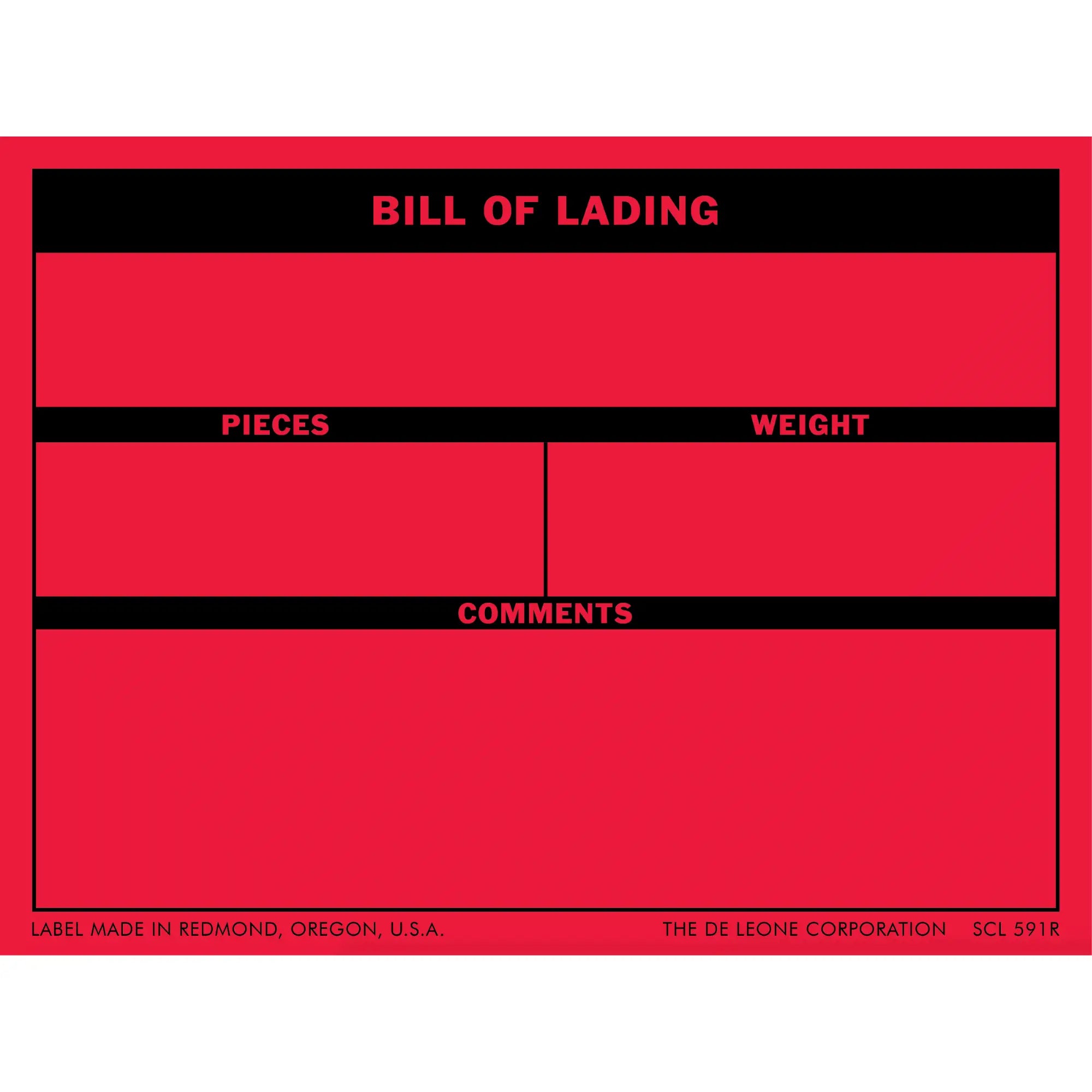 Red bill of lading form with black header bars and blank spaces for shipping details.