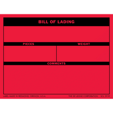 Red bill of lading form with black header bars and blank spaces for shipping details.