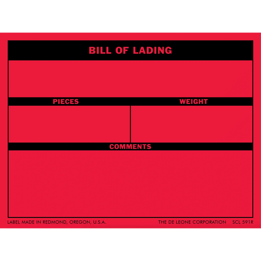 Red bill of lading form with black header bars and blank spaces for shipping details.