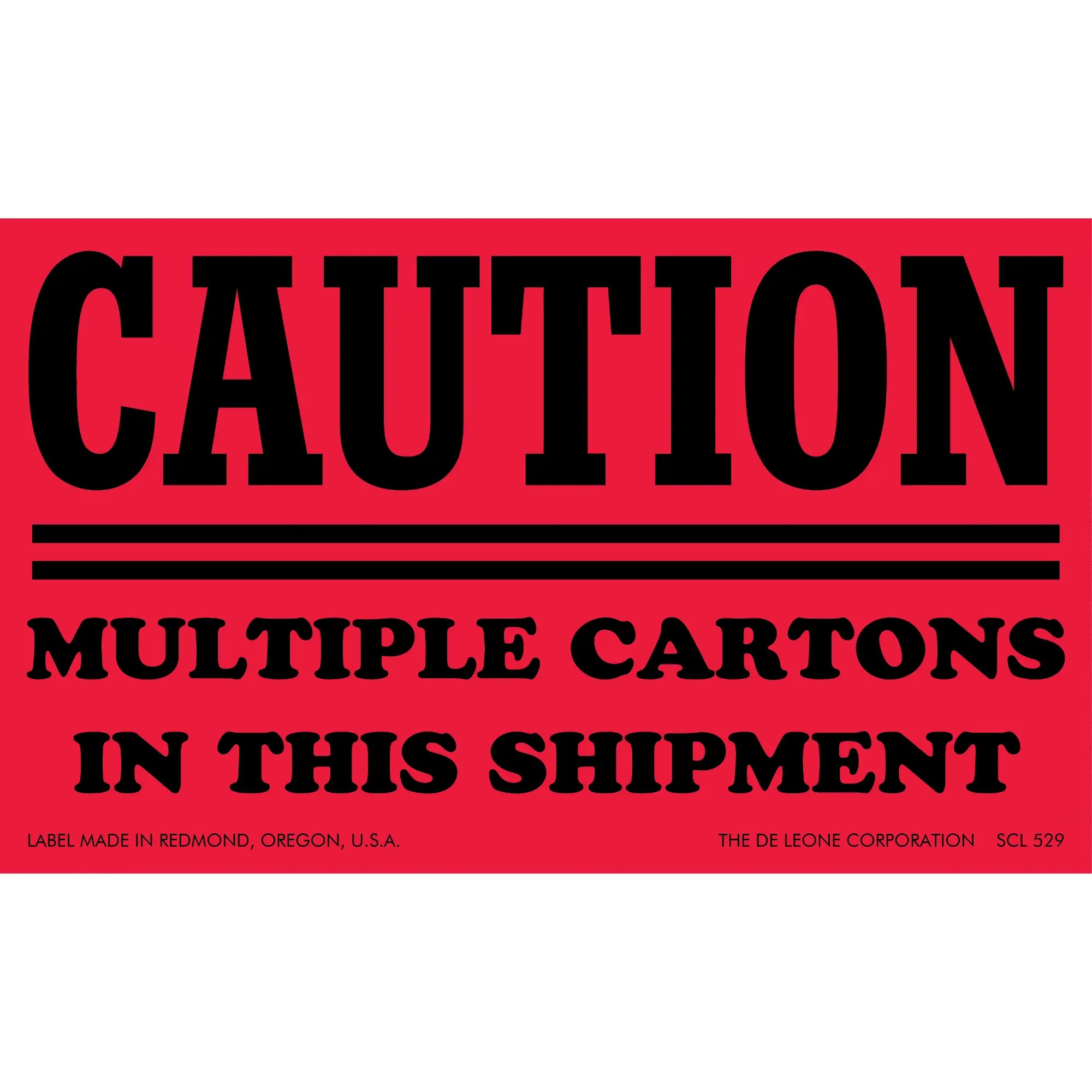 Red caution label warning about multiple cartons in a shipment.