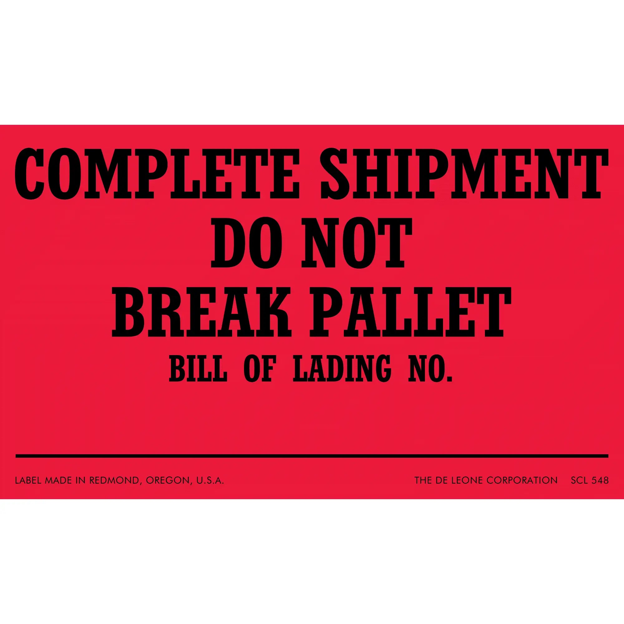 Fluor Red Complete Shipment Label with Bill of Lading Space