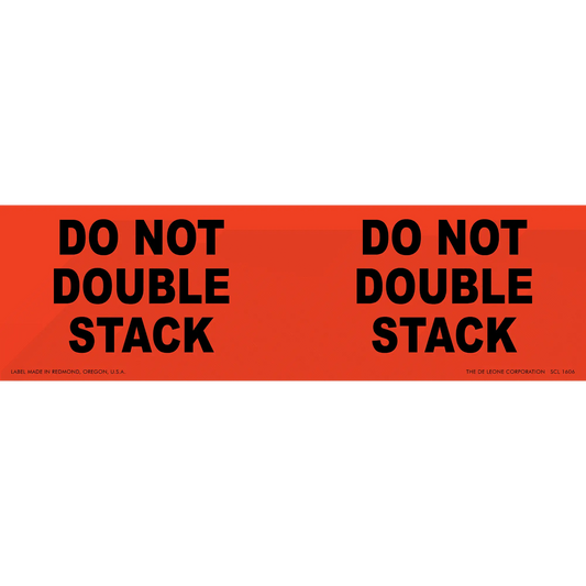 Red warning label with black text reading ’DO NOT DOUBLE STACK’ repeated twice.