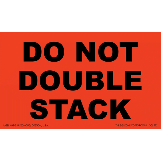 Red warning label with black text reading ’DO NOT DOUBLE STACK’