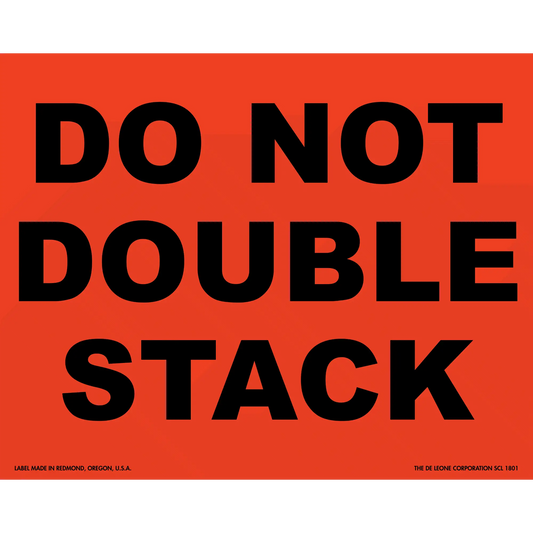 Warning sign with black text ’DO NOT DOUBLE STACK’ on an orange background.