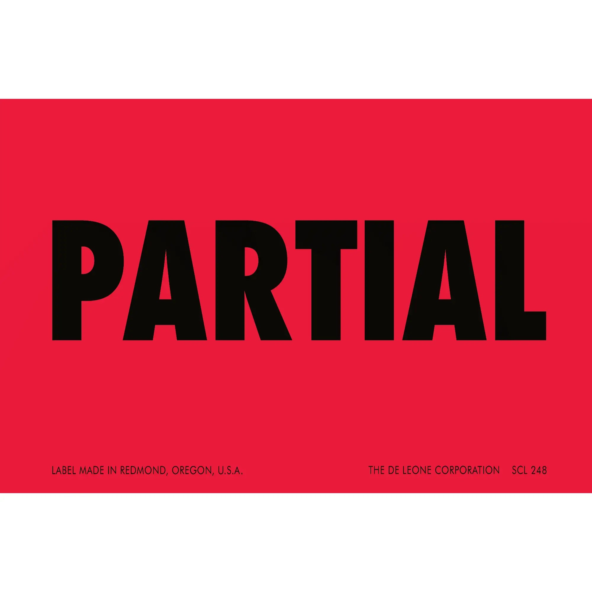 Bold black text reading ’PARTIAL’ on a red background.