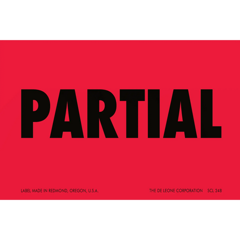 Bold black text reading ’PARTIAL’ on a red background.