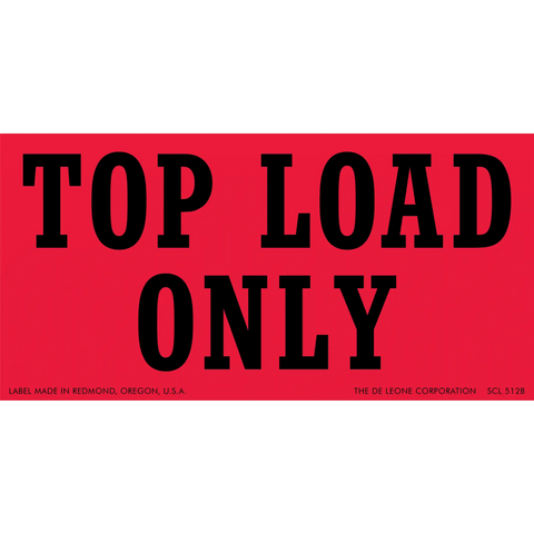 Red warning label with black text reading ’TOP LOAD ONLY’