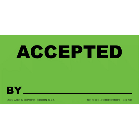 Green ’ACCEPTED’ label with a blank line for a signature.