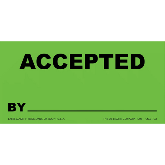 Green ’ACCEPTED’ label with a blank line for a signature.