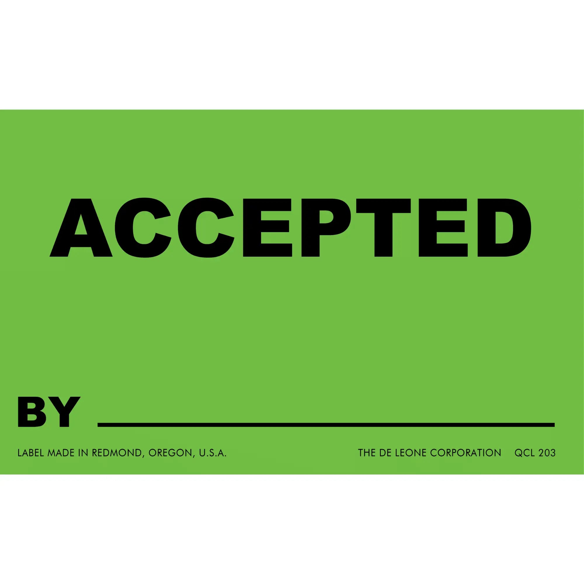 Fluorescent Green Accepted Labels with Signature Line
