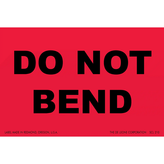 Red warning label with black text reading ’DO NOT BEND’