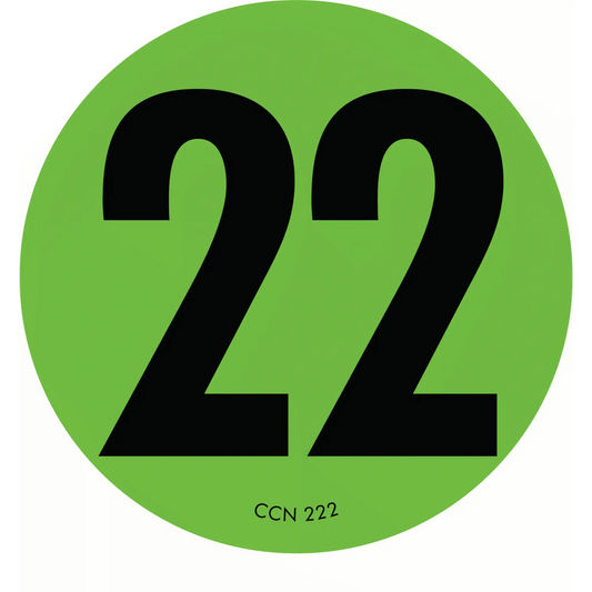 Black number 22 on a green circular background.