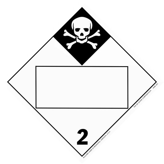 Hazardous materials warning placard with skull and crossbones symbol showing hazard class 2.