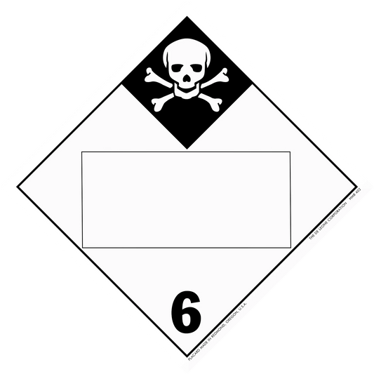 Hazardous materials warning placard with skull and crossbones symbol showing Division 6 toxic substances.