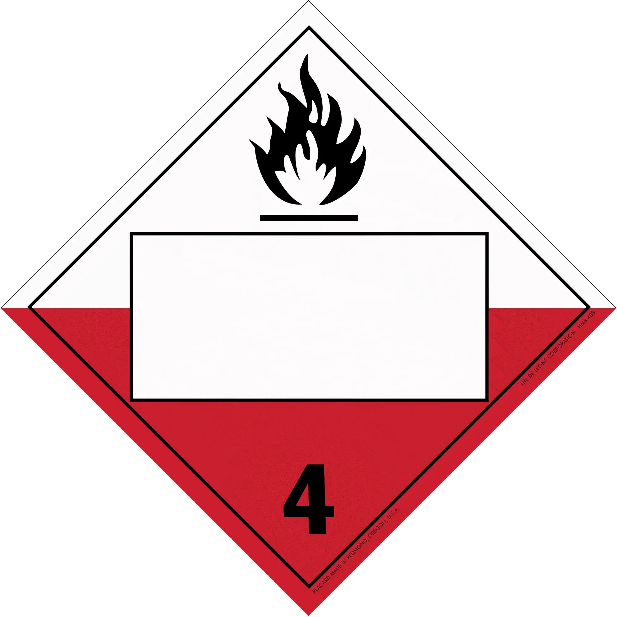 Hazard warning placard for Class 4 flammable solids with black flame symbol.