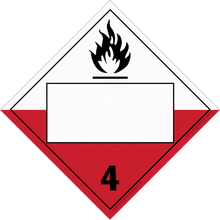 Hazard warning placard for Class 4 flammable solids with black flame symbol.