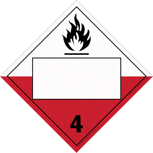 Hazard warning placard for Class 4 flammable solids with black flame symbol.