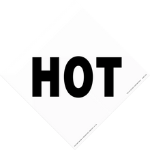 Bold black text spelling ’HOT’ on a white surface.