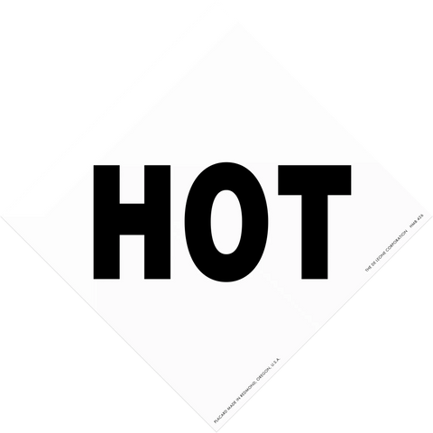 Bold black text spelling ’HOT’ on a white surface.