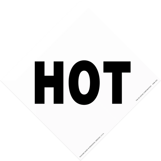 Bold black text spelling ’HOT’ on a white surface.