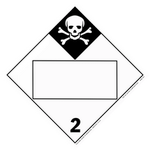 Hazardous materials warning placard with skull and crossbones symbol showing hazard class 2.