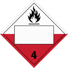 Hazard warning diamond sign for Class 4 flammable solids with black flame symbol.