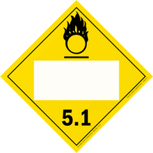 Yellow diamond-shaped hazard placard with oxidizer symbol 5.1