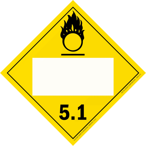 Yellow diamond-shaped hazard placard with oxidizer symbol 5.1