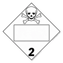 Warning placard with skull and crossbones symbol indicating toxic gases (hazard class 2).