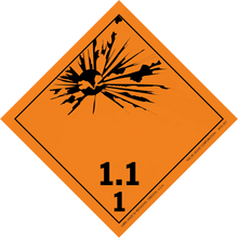 Orange explosive hazard placard.