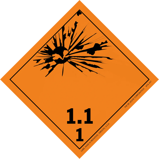 Orange explosive hazard placard.