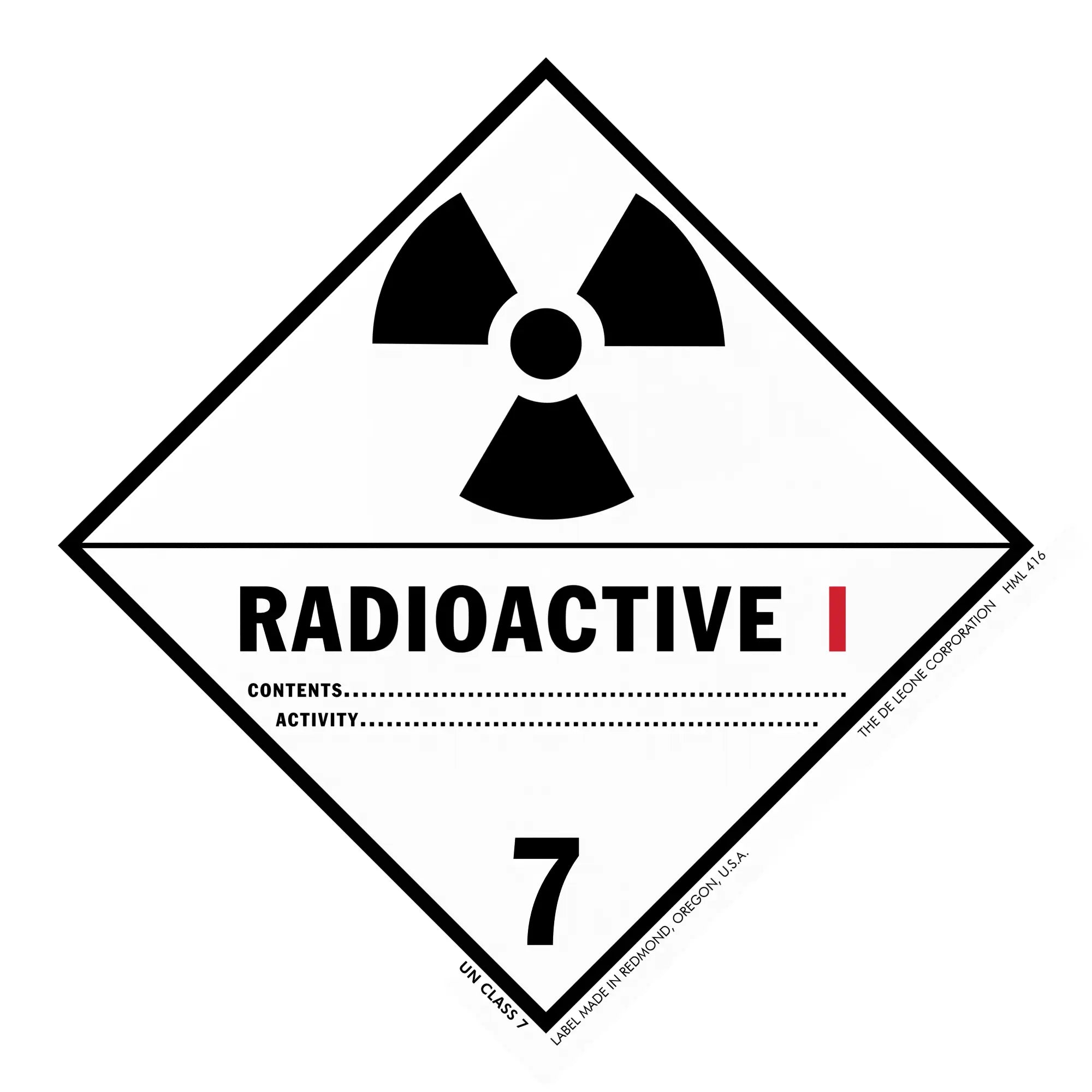 Warning sign for Class 7 radioactive materials featuring the trefoil radiation symbol.