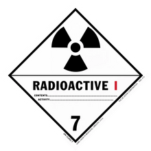 Warning sign for Class 7 radioactive materials featuring the trefoil radiation symbol.