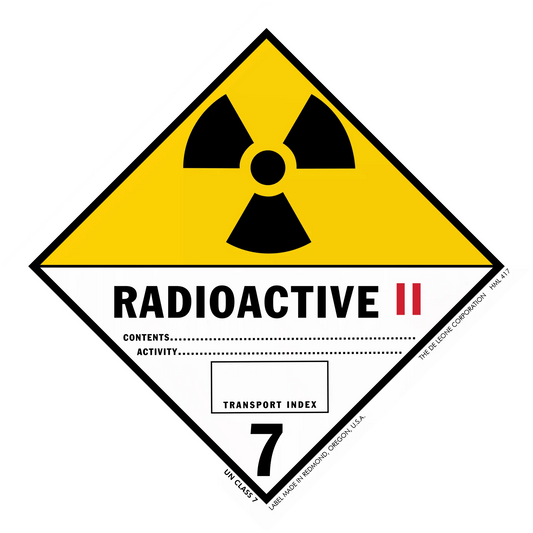 Warning sign for Class 7 Radioactive II hazardous materials featuring the trefoil radiation symbol.