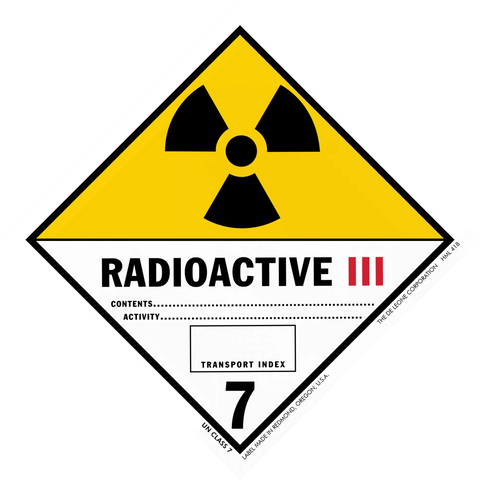 Warning sign for Class III radioactive materials with transport index 7.