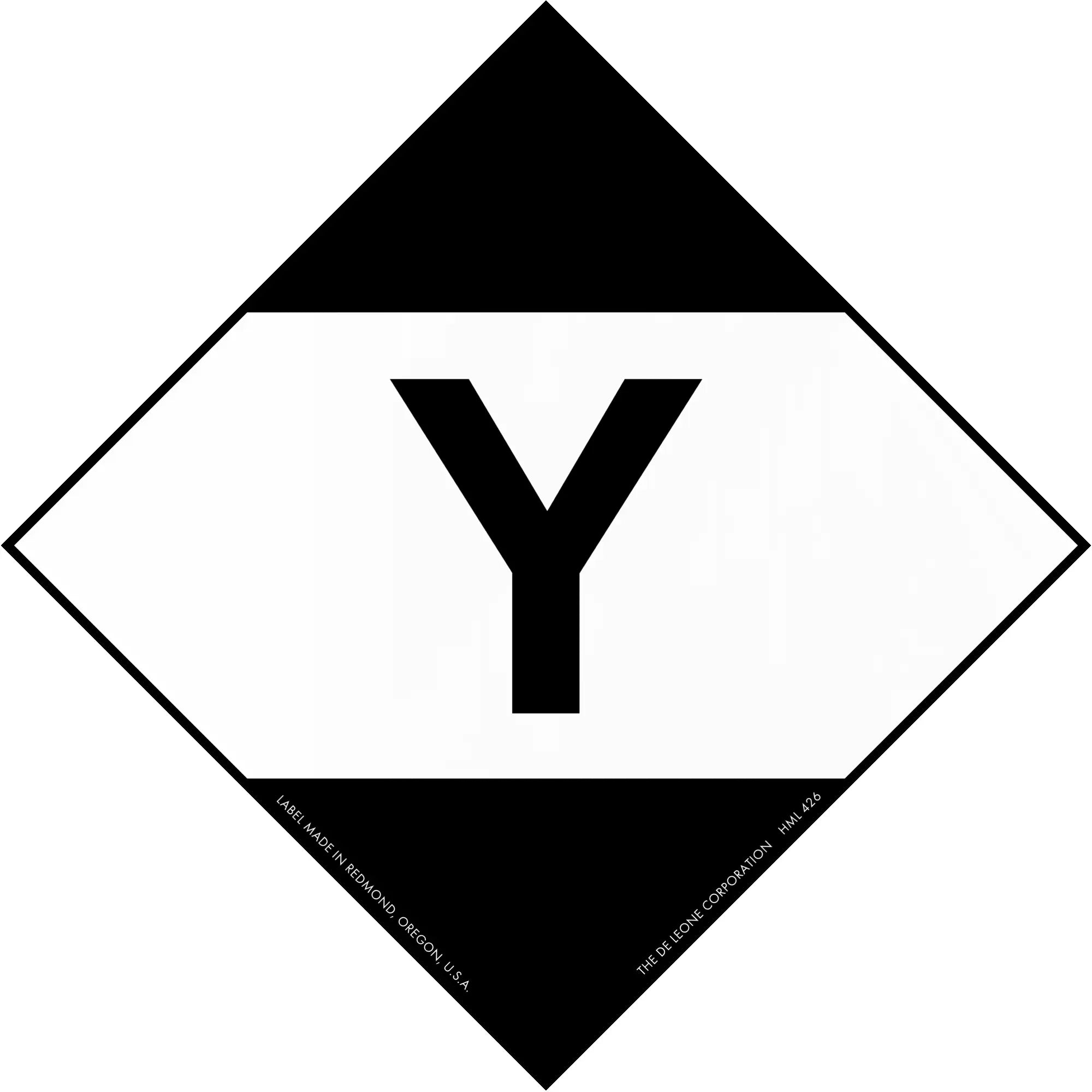 Black and white diamond-shaped sign containing the letter ’Y’