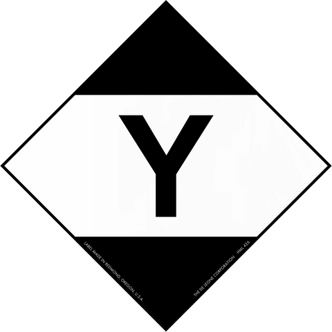 Black and white diamond-shaped sign containing the letter ’Y’