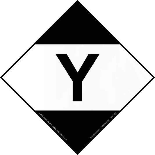 Black and white diamond-shaped sign containing the letter ’Y’