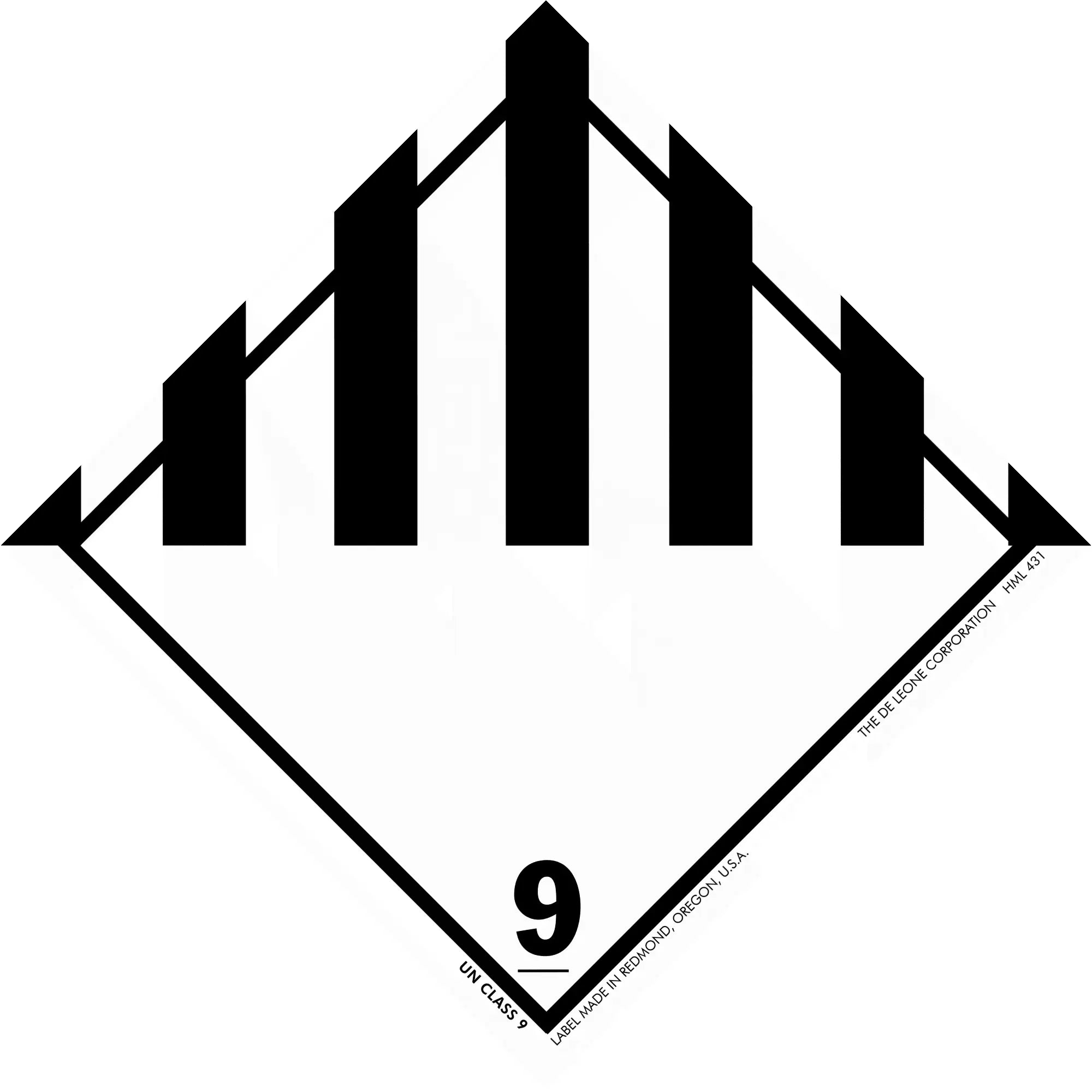 Black and white hazard placard with vertical bars and the number 9.