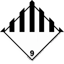 Black and white hazard placard with vertical bars and the number 9.