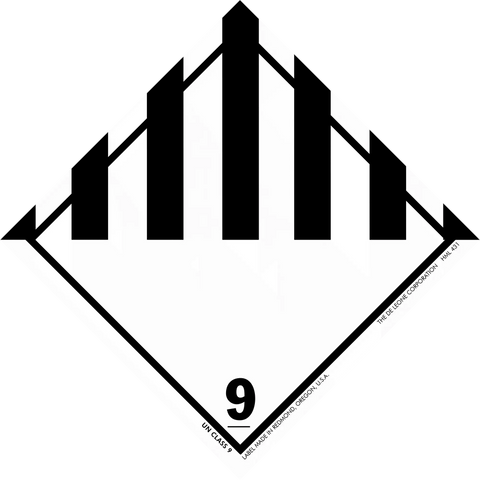 Black and white hazard placard with vertical bars and the number 9.