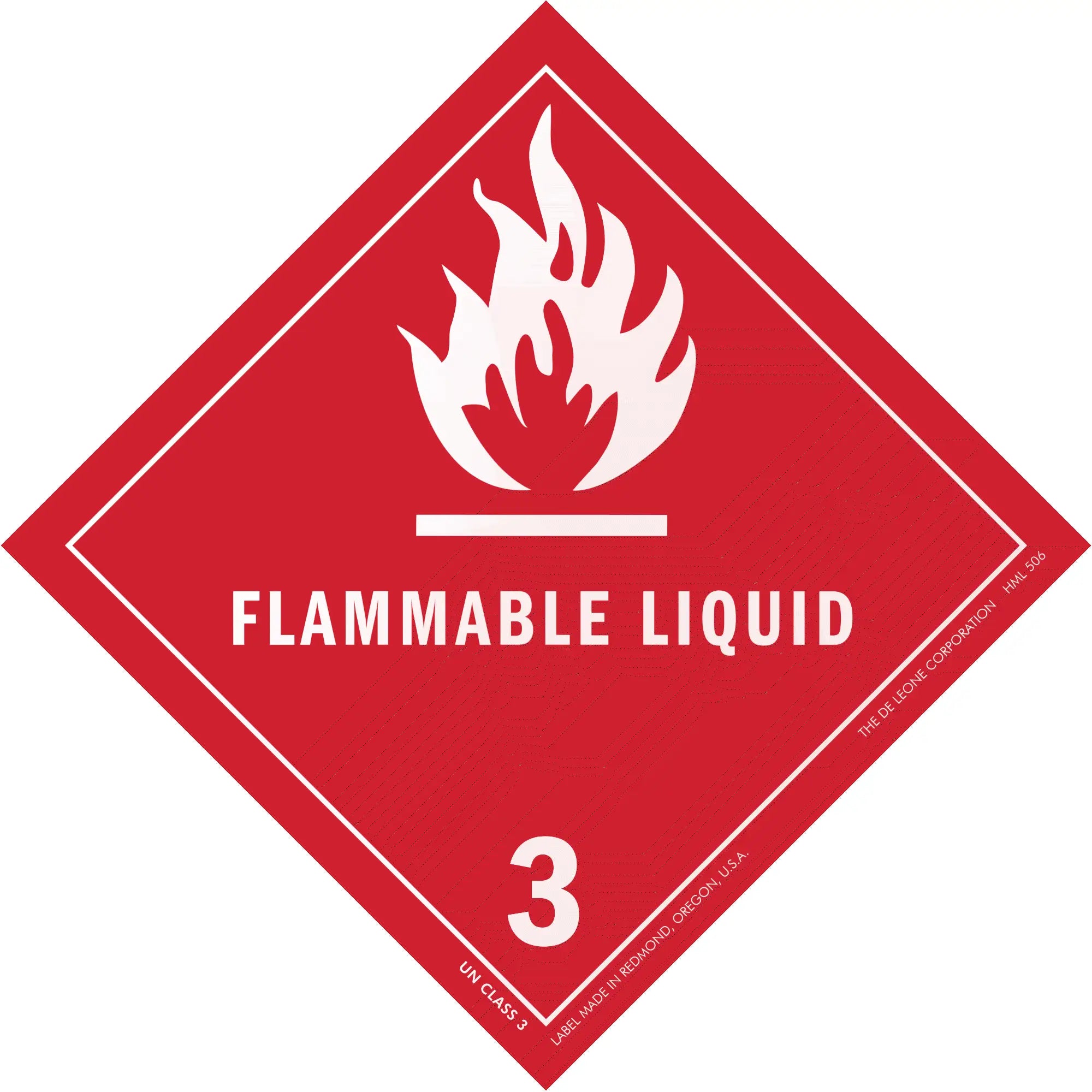 Red diamond-shaped warning sign for flammable liquid with flame symbol and number 3.