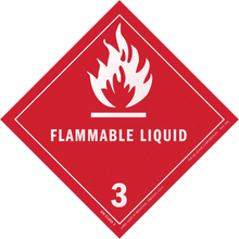 Red diamond-shaped warning sign for flammable liquid with flame symbol and number 3.