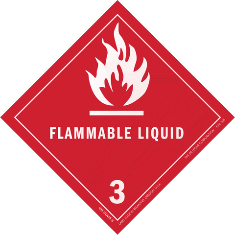 Red diamond-shaped warning sign for flammable liquid with flame symbol and number 3.