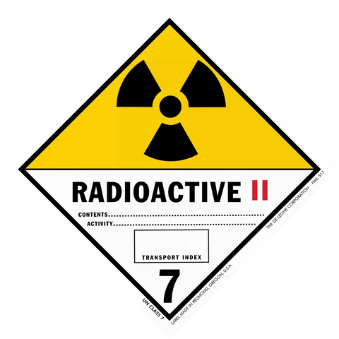 Warning sign for Class 7 Radioactive II hazardous materials featuring the trefoil radiation symbol.