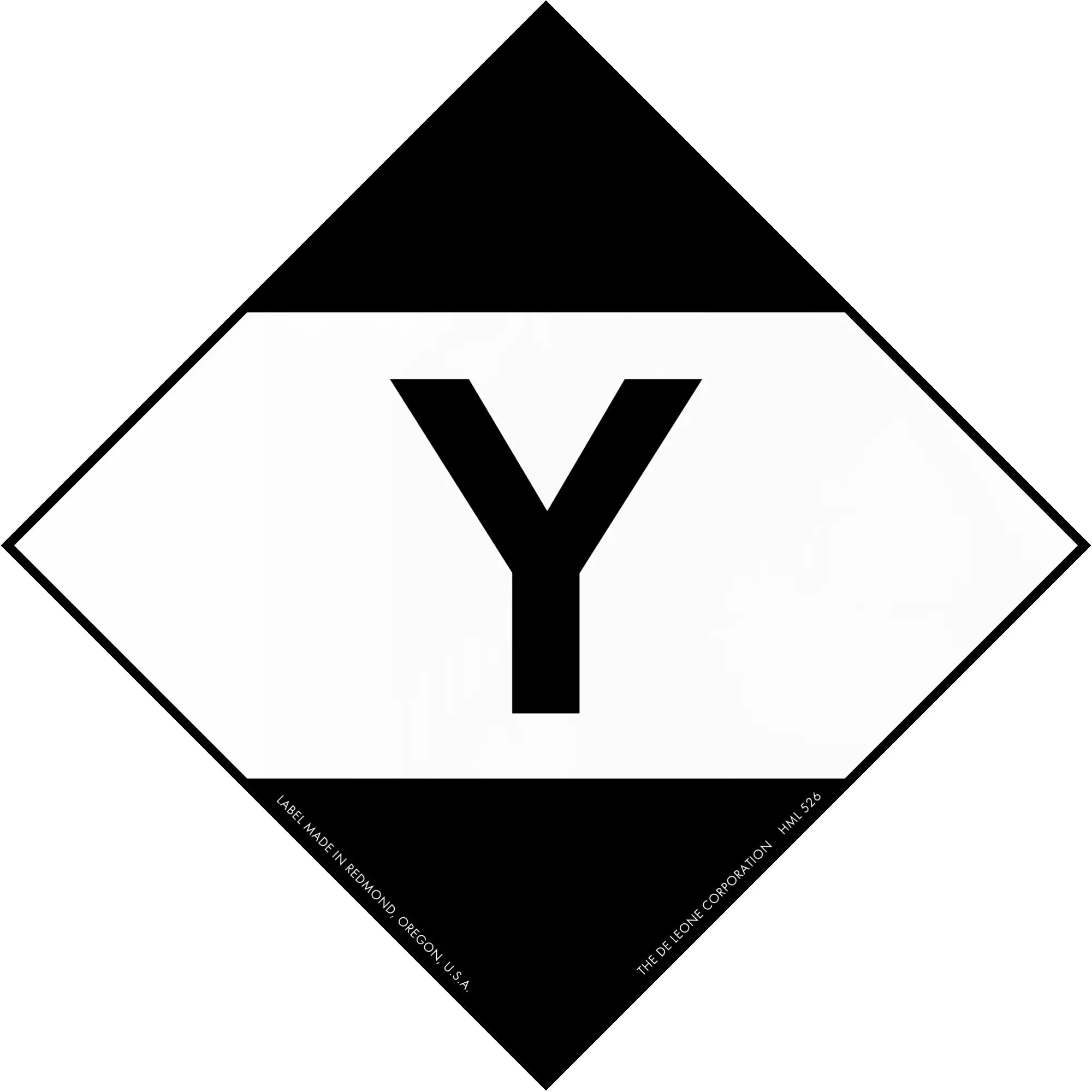 Black and white diamond-shaped sign containing the letter ’Y’