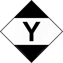 Black and white diamond-shaped sign containing the letter ’Y’